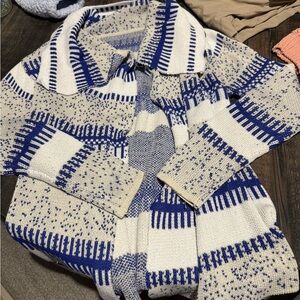 Blue and Cream Knit Cardigan